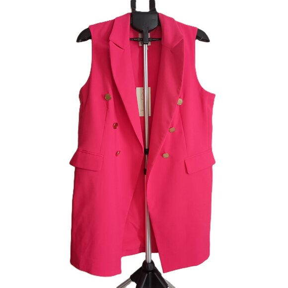 Joie Women’s Hot Pink Open Front Vest with Gold Buttons Size L NWT - Picture 2 of 14